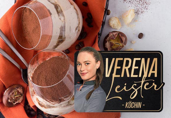Rezept: Maronentiramisu im Glas; Logo und Schriftzug: Verena Leister - Köchin -