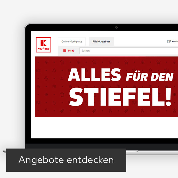 Abbildung: Laptop zeigt Kaufland-Webseite; Button: Angebote entdecken