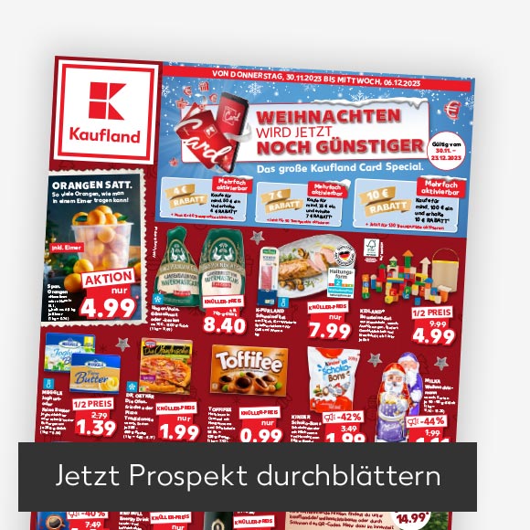 Abbildung: Titelbild Kaufland-Prospekt; Button: Jetzt Prospekt durchblättern