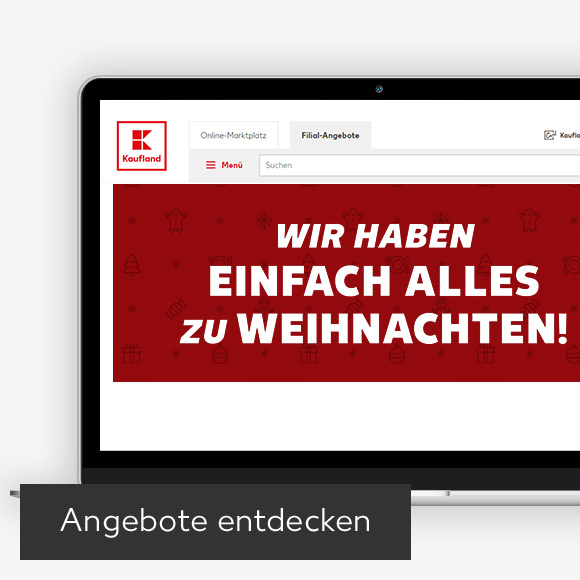 Abbildung: Laptop zeigt Kaufland-Webseite; Button: Angebote entdecken