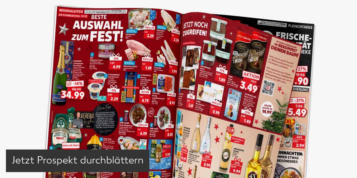 Abbildung: Prospekt wird durchgeblättert; Button: Jetzt Prospekt durchblättern