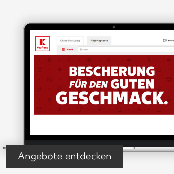 Abbildung: Laptop zeigt Kaufland-Webseite; Button: Angebote entdecken
