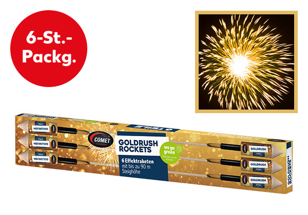 Comet Premium-Raketen-Set »Goldrush Rockets«; Störer: 6-St.-Packg.; Abbildung: Darstellung von Feuerwerk am Himmel