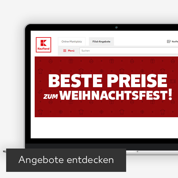 Abbildung: Laptop zeigt Kaufland-Webseite; Button: Angebote entdecken
