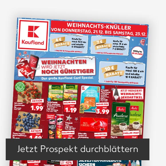 Abbildung: Titelbild Kaufland-Prospekt; Button: Jetzt Prospekt durchblättern