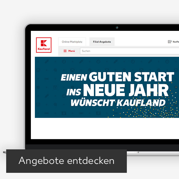 Abbildung: Laptop zeigt Kaufland-Webseite; Button: Angebote entdecken