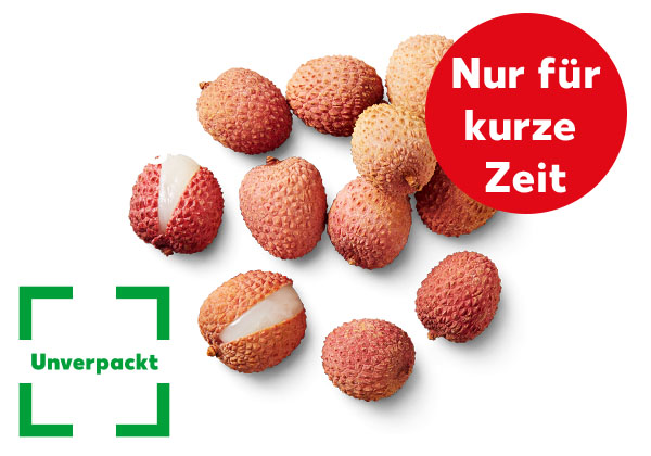 Madagass. Litschi, lose; Logo: Unverpackt; Störer: Nur für kurze Zeit