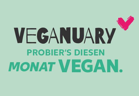 Schriftzug: Veganuary, Probier's diesen Monat vegan.; Abbildung: Herz