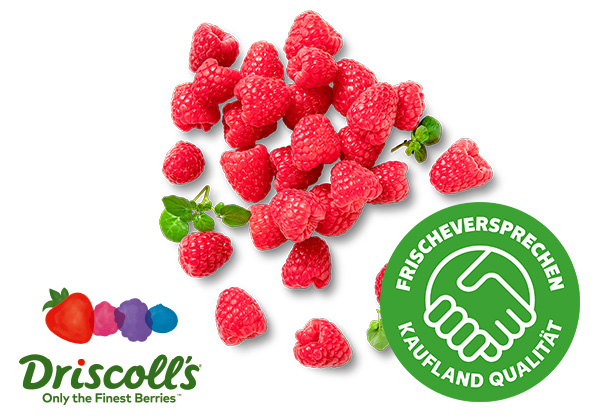 Portug./marokk. Himbeeren; Logo: Driscoll's; Logo: Frischeversprechen Kaufland Qualität