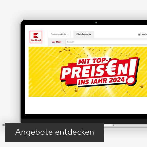 Abbildung: Laptop zeigt Kaufland-Webseite; Button: Angebote entdecken