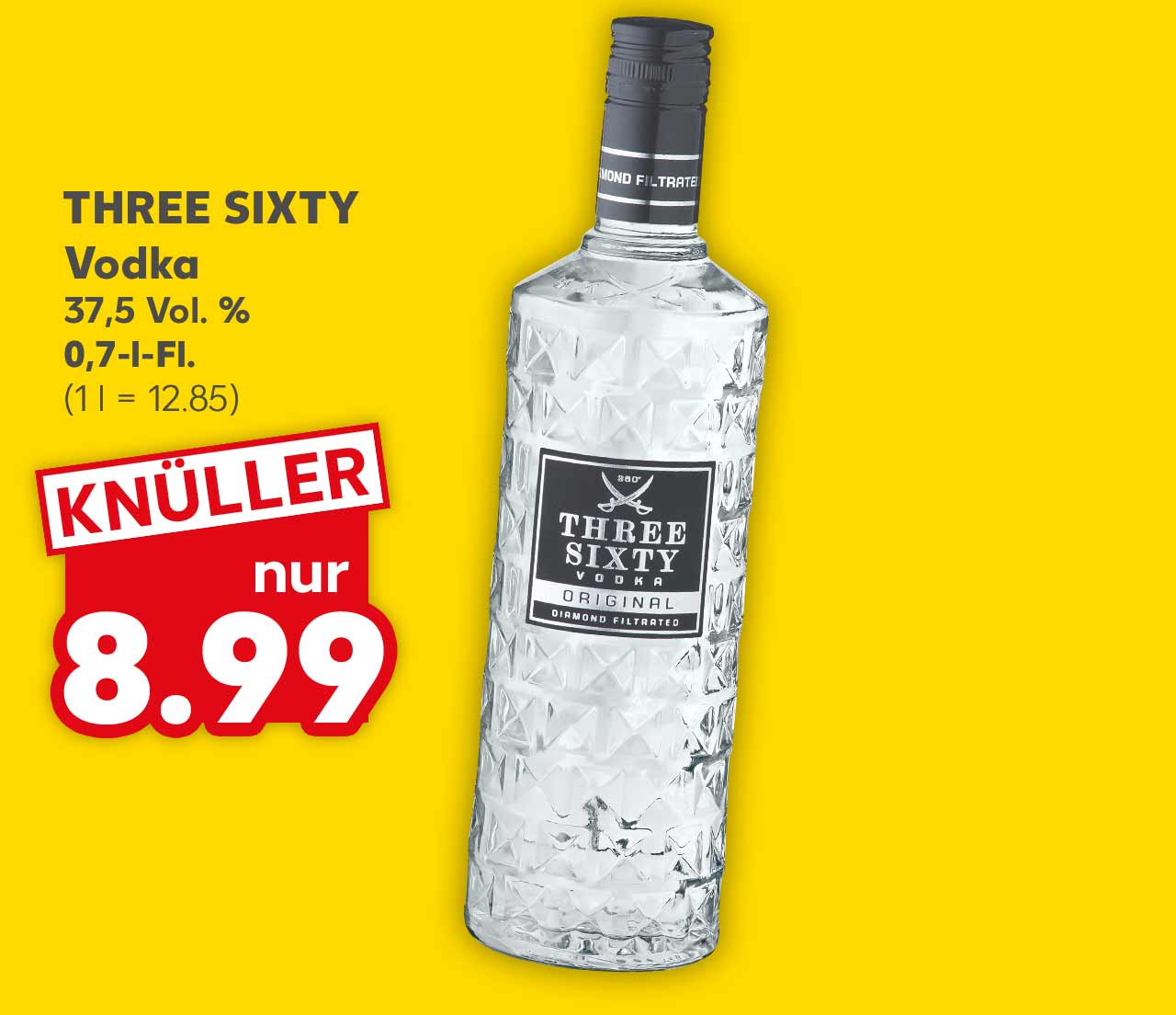 Three Sixty Vodka, 37,5 Vol. %, 0,7-l-Fl. für 8.99 Euro (1 l = 12.85)