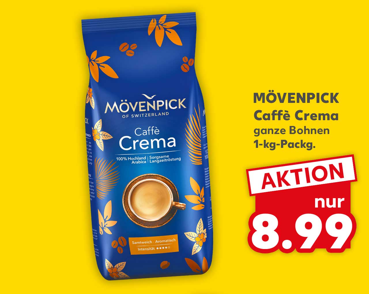 Mövenpick Caffè Crema, ganze Bohnen, 1-kg-Packg. für 8.99 Euro