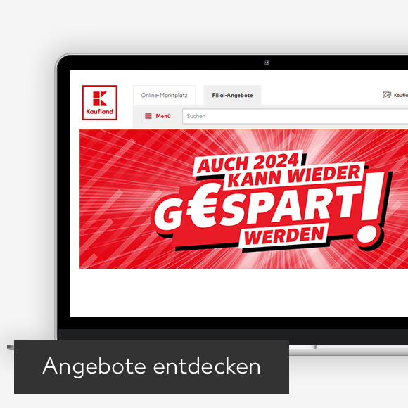 Abbildung: Laptop zeigt Kaufland-Webseite; Button: Angebote entdecken