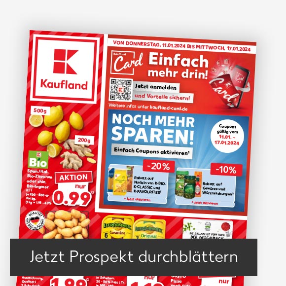 Abbildung: Titelbild Kaufland-Prospekt; Button: Jetzt Prospekt durchblättern