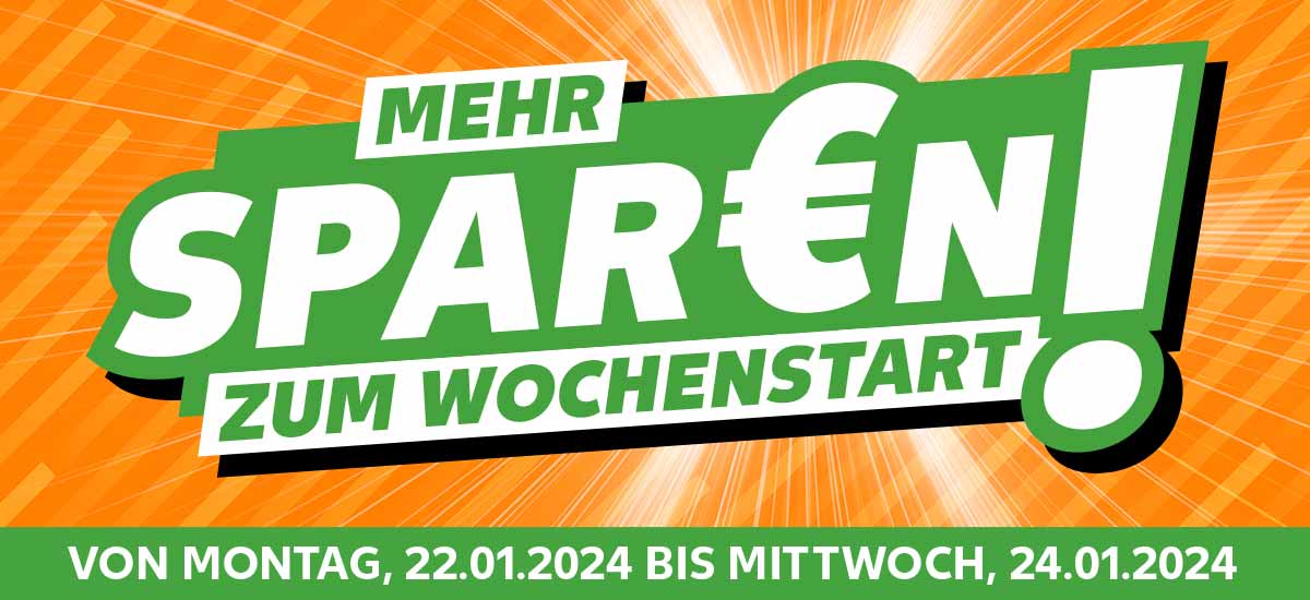 Schriftzug: Mehr Spar€n zum Wochenstart; Von Montag, 22.01.2024 bis Mittwoch, 24.01.2024