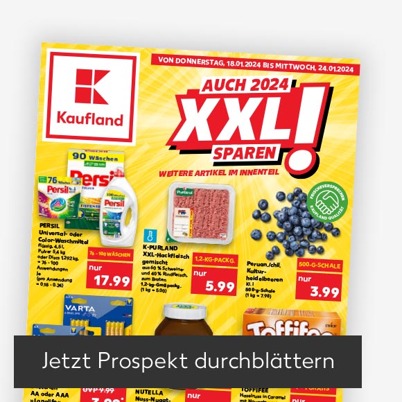 Abbildung: Titelbild Kaufland-Prospekt; Button: Jetzt Prospekt durchblättern