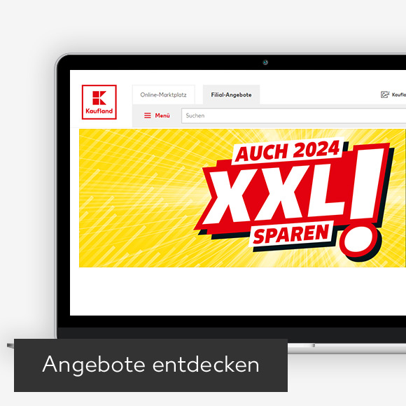 Abbildung: Laptop zeigt Kaufland-Webseite; Button: Angebote entdecken