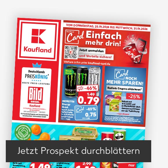 Abbildung: Titelbild Kaufland-Prospekt; Button: Jetzt Prospekt durchblättern