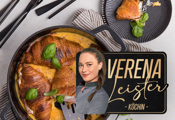 Rezept: Gefüllte Croissant-Taschen aus der Pfanne; Abbildung und Logo: Verena Leister - Köchin -