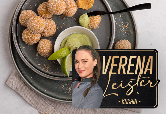 Rezept: Linsenpralinen mit Avocadocreme; Abbildung und Logo: Verena Leister - Köchin -