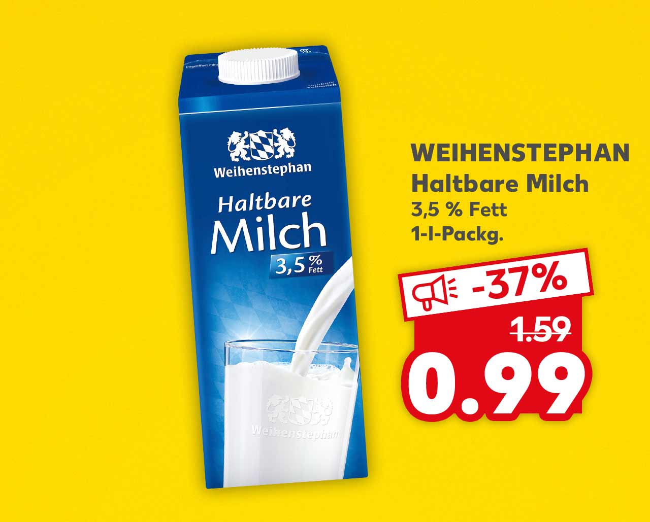 Weihenstephan Haltbare Milch, 3,5 % Fett, 1-l-Packg. für 0.99 Euro