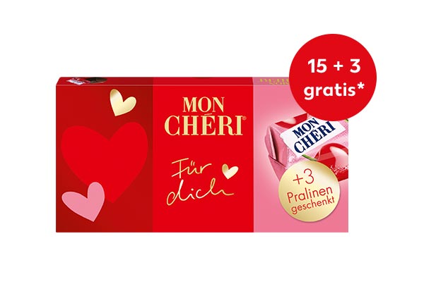 Mon Chéri Pralinen mit Alkoholfüllung; Störer: 15 + 3 gratis*