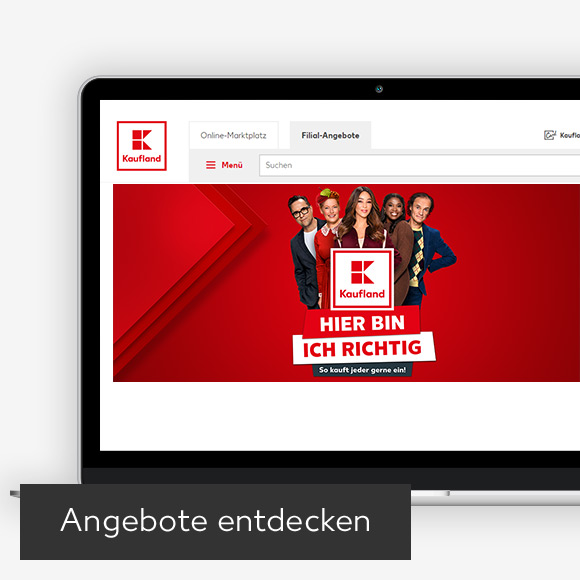 Abbildung: Laptop zeigt Kaufland-Webseite; Button: Angebote entdecken