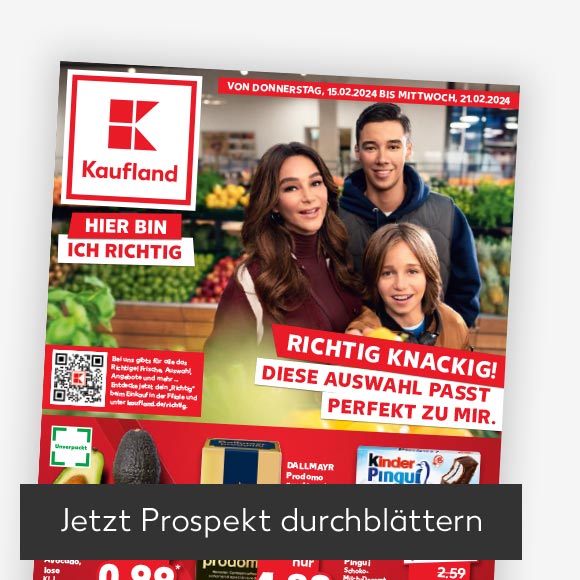 Abbildung: Titelbild Kaufland-Prospekt; Button: Jetzt Prospekt durchblättern