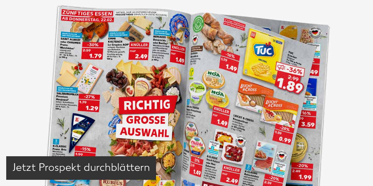 Abbildung: Prospekt wird durchgeblättert; Button: Jetzt Prospekt durchblättern