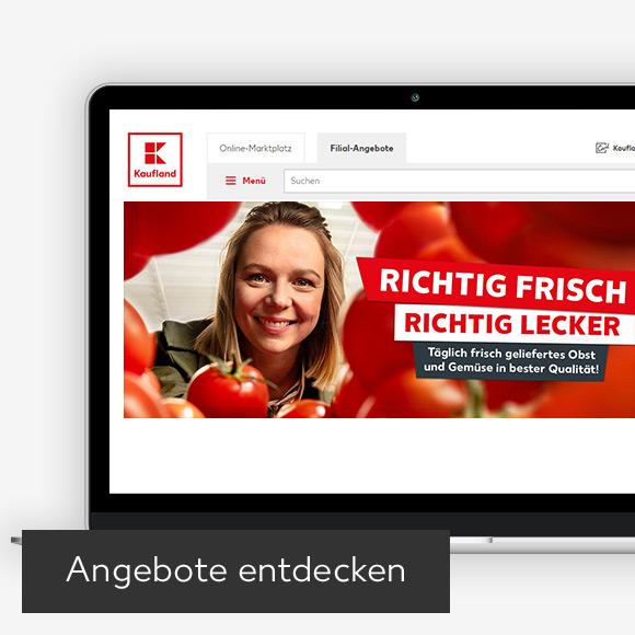 Abbildung: Laptop zeigt Kaufland-Webseite; Button: Angebote entdecken
