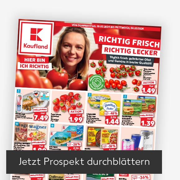 Abbildung: Titelbild Kaufland-Prospekt; Button: Jetzt Prospekt durchblättern