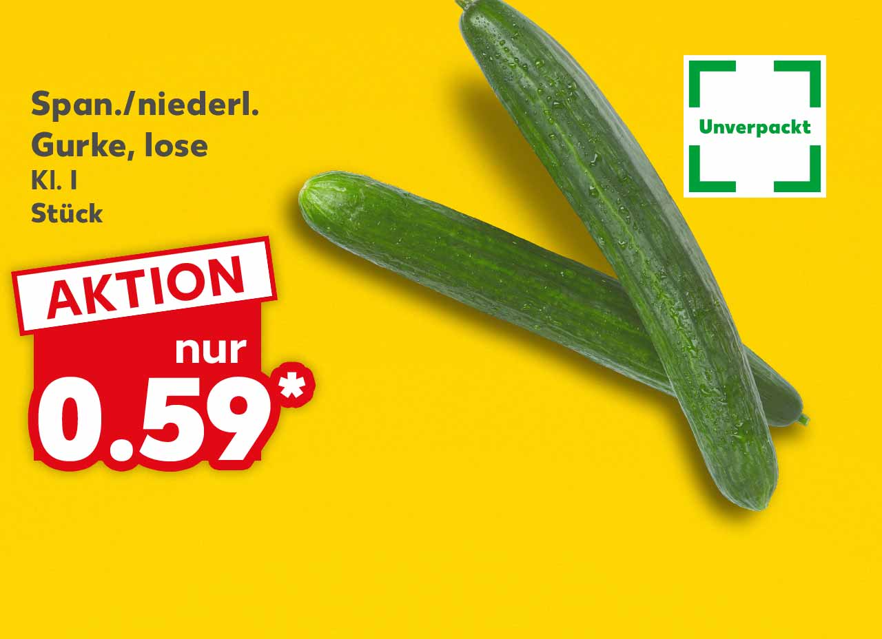 Span./niederl. Gurke, lose, Kl. I, Stück für 0.59 Euro*; Logo: Unverpackt