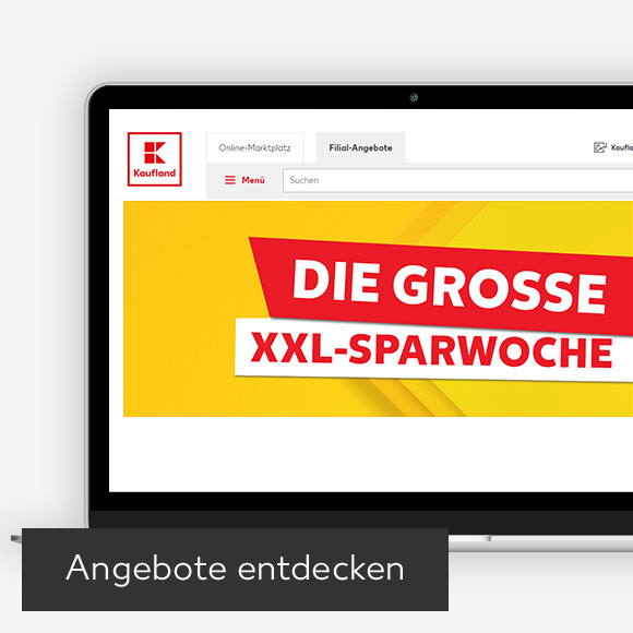 Abbildung: Laptop zeigt Kaufland-Webseite; Button: Angebote entdecken