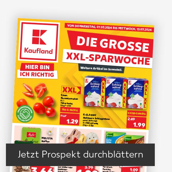 Abbildung: Titelbild Kaufland-Prospekt; Button: Jetzt Prospekt durchblättern