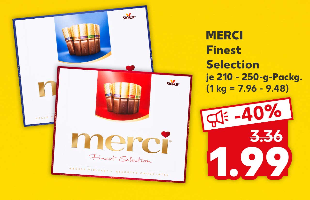 Merci Finest Selection, versch. Sorten, je 210 - 250-g-Packg. für 1.99 Euro (1 kg = 7.96 - 9.48)