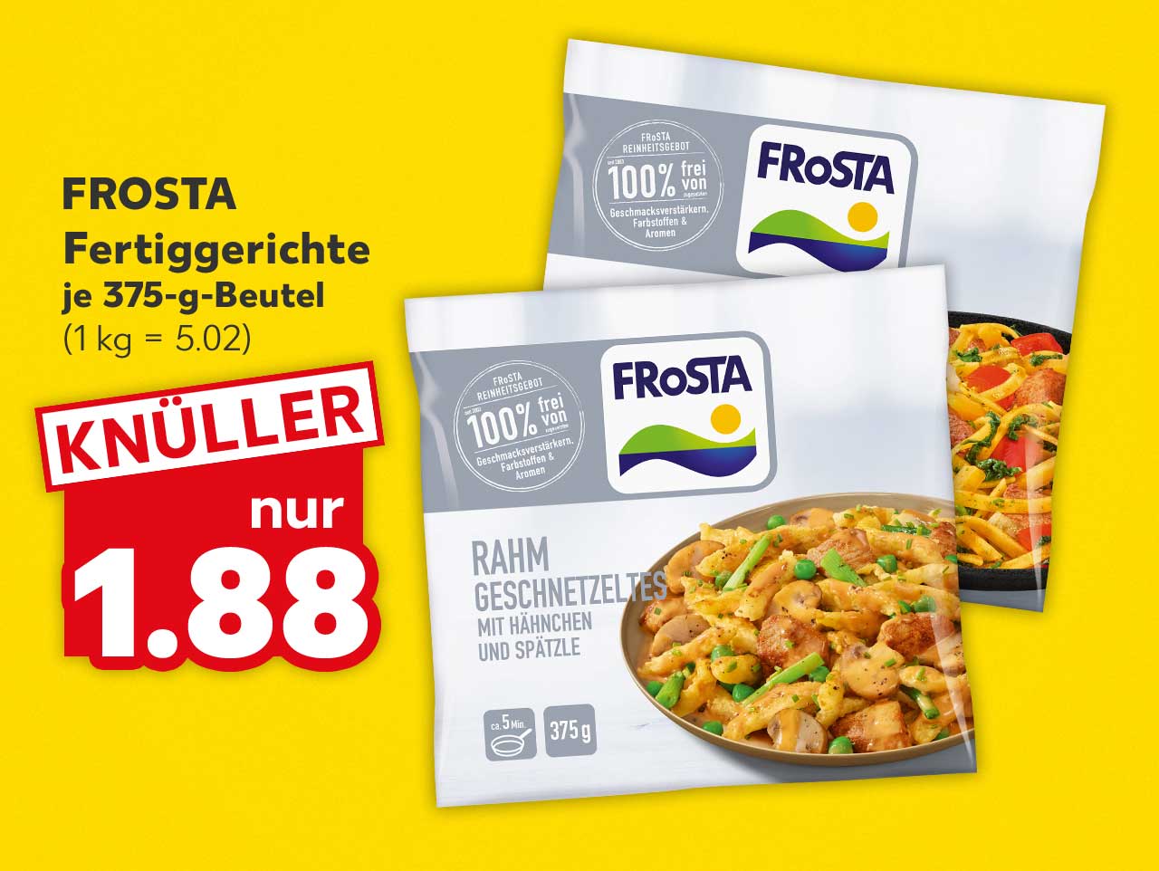 Frosta Fertiggerichte, versch. Sorten, je 375-g-Beutel für 1.88 Euro (1 kg = 5.02)