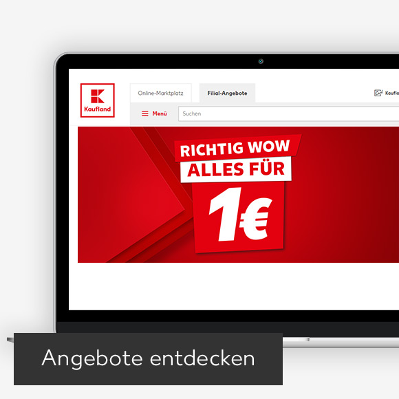Abbildung: Laptop zeigt Kaufland-Webseite; Button: Angebote entdecken