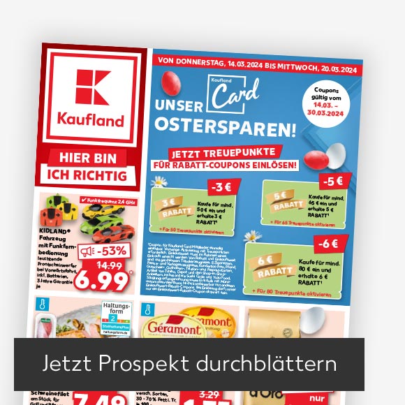 Titelbild Kaufland-Prospekt; Button: Jetzt Prospekt durchblättern