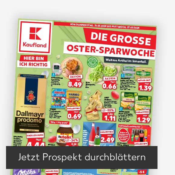 Abbildung: Titelbild Kaufland-Prospekt; Button: Jetzt Prospekt durchblättern