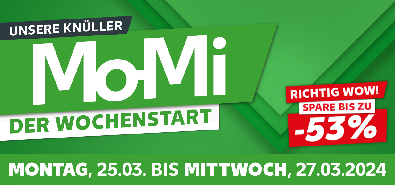 Schriftzug: Unsere Knüller, Mo-Mi Der Wochenstart; Von Montag, 25.03. bis Mittwoch, 27.03.2024; Störer: Richtig Wow! Spare bis zu -53%