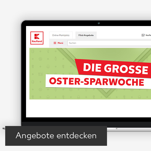 Abbildung: Laptop zeigt Kaufland-Webseite; Button: Angebote entdecken