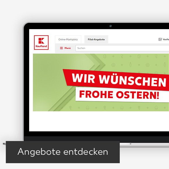 Abbildung: Laptop zeigt Kaufland-Webseite; Button: Angebote entdecken