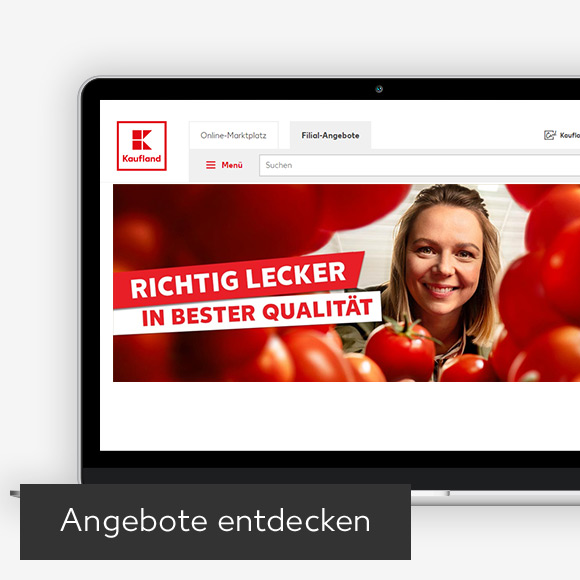 Abbildung: Laptop zeigt Kaufland-Webseite; Button: Angebote entdecken