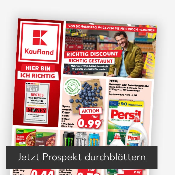 Abbildung: Titelbild Kaufland-Prospekt; Button: Jetzt Prospekt durchblättern