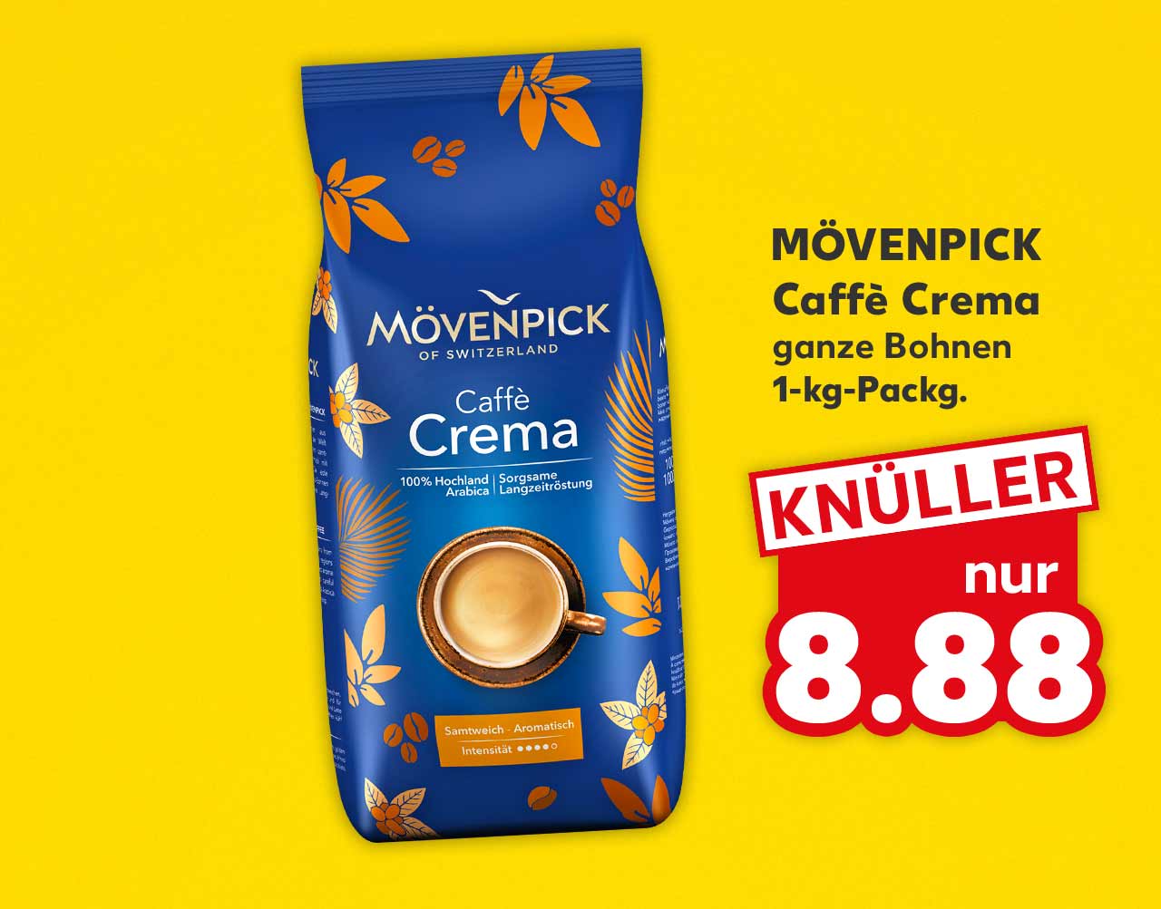 Mövenpick Caffè Crema, ganze Bohnen, 1-kg-Packg. für 8.88 Euro