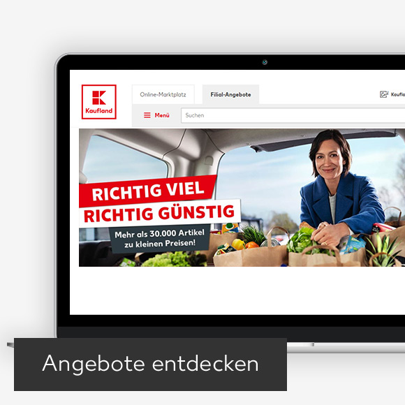 Abbildung: Laptop zeigt Kaufland-Webseite; Button: Angebote entdecken