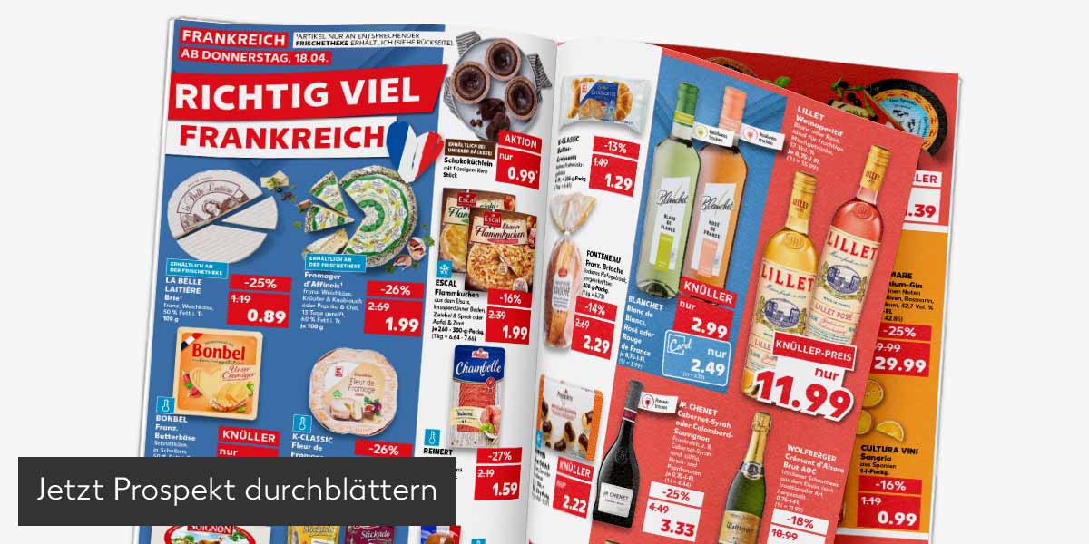 Abbildung: Prospekt wird durchgeblättert; Button: Jetzt Prospekt durchblättern