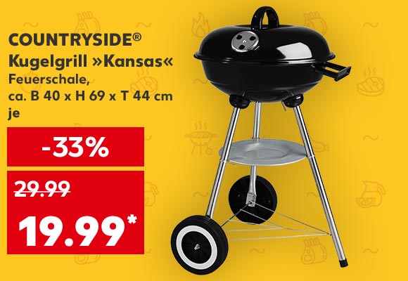 Countryside® Kugelgrill »Kansas«, ca. B 40 x H 69 x T 44 cm, je für 19.99 Euro* (UVP = 29.99 Euro)