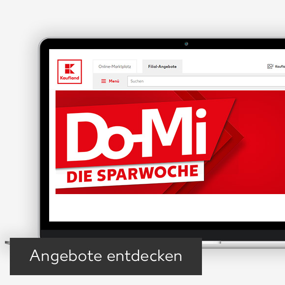 Abbildung: Laptop zeigt Kaufland-Webseite; Button: Angebote entdecken