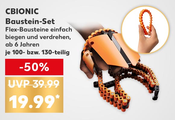 Cbionic Baustein-Set, Flex-Bausteine einfach biegen und verdrehen, ab 6 Jahren, je 100- bzw. 130-teilig für 19.99 Euro* (UVP = 39.99 Euro)